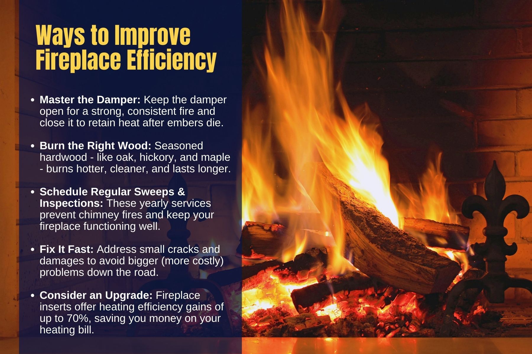 original infographic stating 5 ways to improve fireplace efficiency